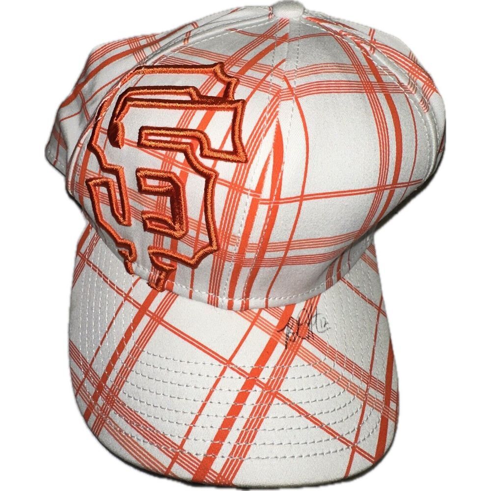 San Francisco Giants Orange White Plaid Hat Cap New Era Medium-Large MLB‎ Signed